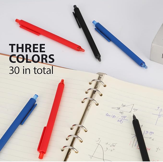 WY WENYUAN Pens Bulk, 30-Pack Black & Red & Blue Ballpoint Pens (1.0mm Medium Point) - Smooth Writing No-Smear Click-Type Bulk Pens for School,Corporate,Journals