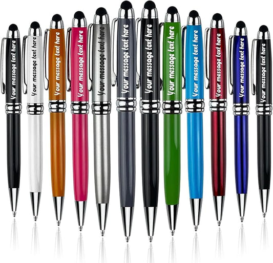 Yastar Personalized Ballpoint Pens with Stylus Tip - with 10 Black Ink Refills FREE PERSONALIZATION, Customized with Your Name, Text, Message for Graduation, Anniversaries 12pcs/Pack