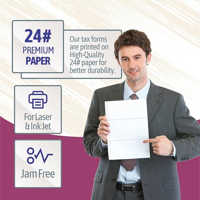 NextDayLabels - W-2 3-Up Employee Tax Forms, Instructions on Back" for 2025, for Laser/Inkjet Printer. Compatible with QuickBooks and Accounting Software ETC. Pack of 100 Sheets & Self Seal Envelopes