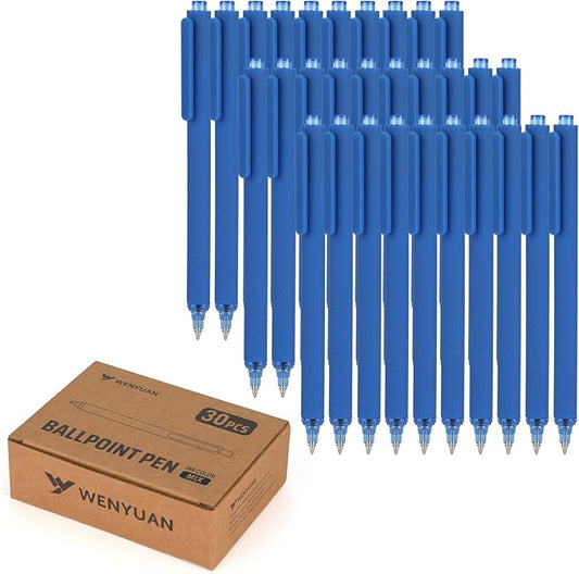 WY WENYUAN Pens Bulk, 30-Pack Blue Ballpoint Pens (1.0mm Medium Point) - Smooth Writing No-Smear Click-Type Bulk Pens for School,Corporate,Journals