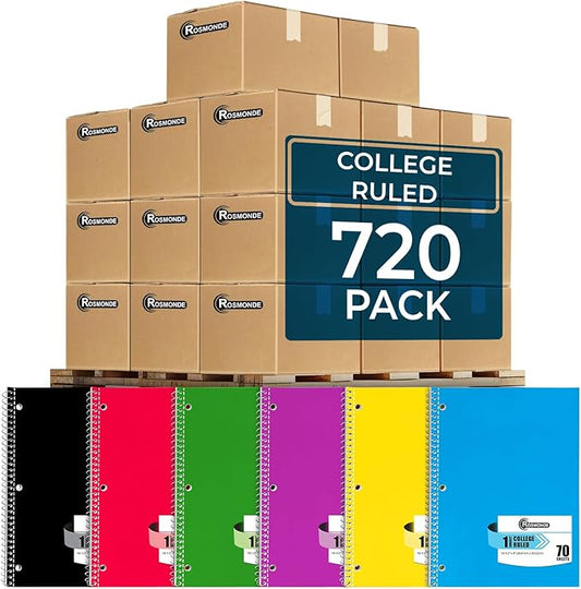 Rosmonde 720 Packs (Pallet) 1 Subject Notebooks, Spiral Notebook Bulk, College Ruled, Pallet of Notebooks,70 Sheets (140 pages), 8 x 10-1/2",Bulk Spiral Notebooks for School & Office, 4-7 Days Transit