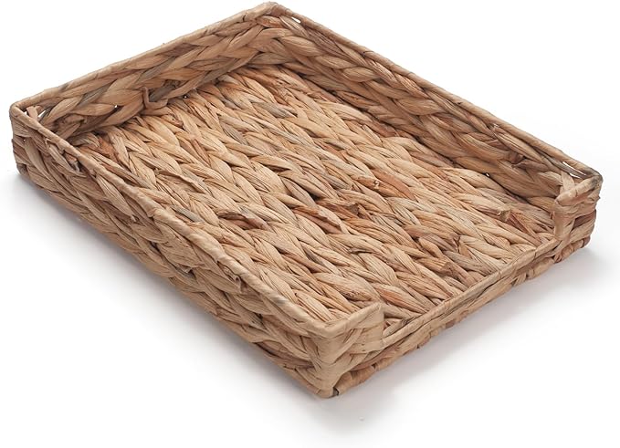 Water Hyacinth Letter Tray for A4 File Document Magazine Storage Basket Desk Tray Organizer for Office 13 x 9.8 x 2.2 inch