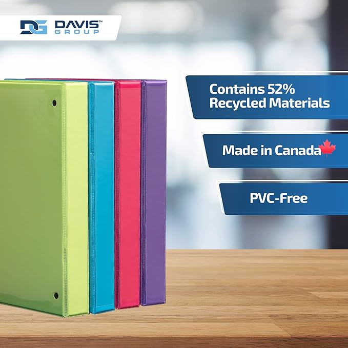 Easyview Premium 1.5-Inch Binders with Clear-View Covers, 3-Ring Binders for School, Office, or Home, Colored Binder Notebooks, Pack of 4, Round Ring, Fashion Colors