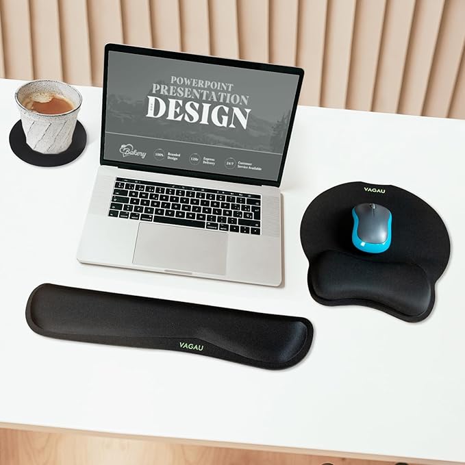 VAGAU Premium Keyboard Wrist Rest and Mouse Pad Wrist Support, Ergonomic Memory Foam Set for Office, Laptop, Mac, Computer and Gaming, Comfortable Typing &Wrist Pain Relief