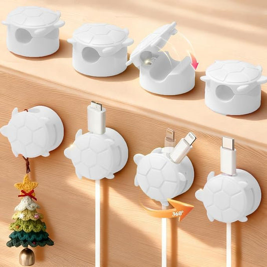 8 Pack Rotatable Cable Clips, Cord Organizer Spring Clip Cord Holder for Nightstand Cable Holders for Cords Charging Cable Organizers Cable Management for Desk Office Car Wall (White)