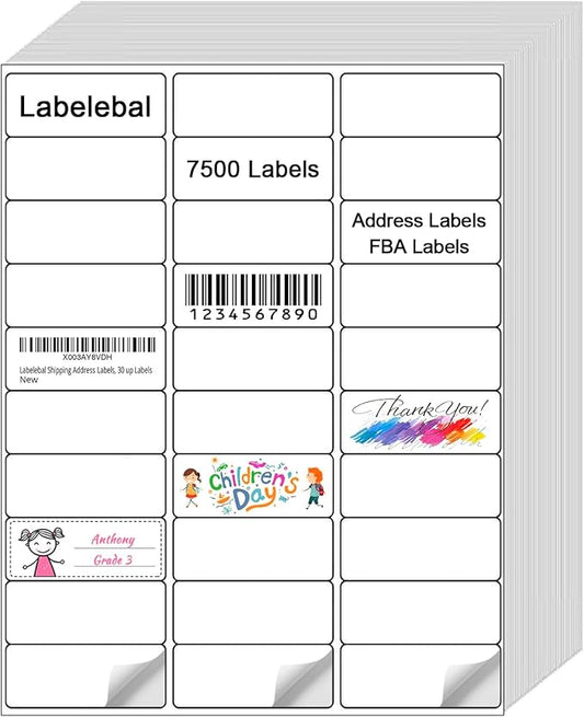 (7500 Pcs/250 Sheets) A4 30 Up Shipping Address Labels, 30 Per Page,1" x2-5/8 Mailing Label, 30-UP White Shipping Labels for Inkjet or Laser Printer,