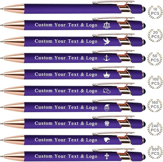 Custom Pens Personalized Bulk with Multiple Colors,Double-Sided Customized Pens with Text,Logo & Stylus,Fine Point Smooth Writing Engraved Mental,Ideal for Business Promotions,Students,Christian