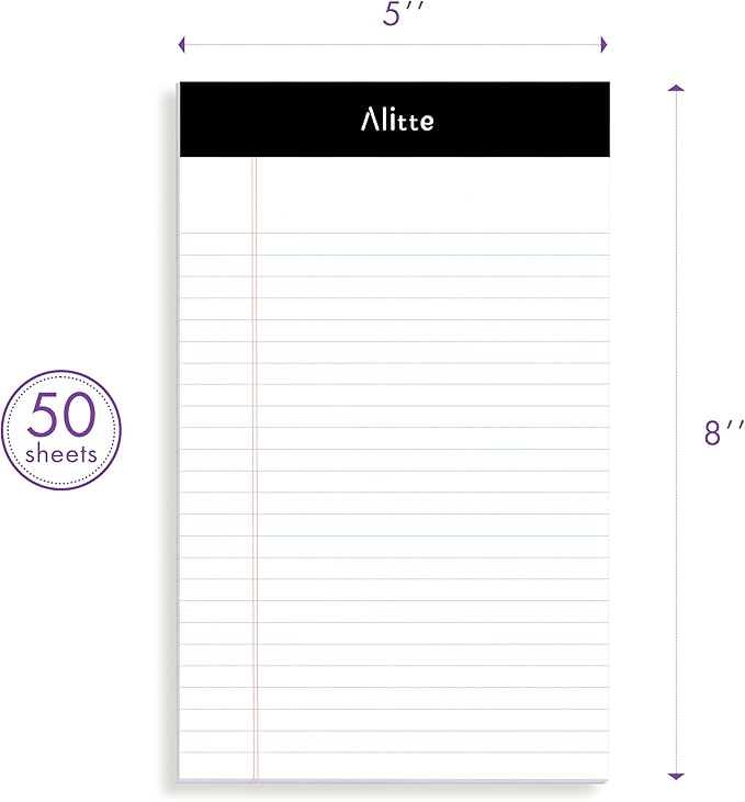 Legal Notepads 5x8, Pack of 6 - Perforated Narrow Ruled Writing Pad - Premium Thick Paper, No Ink Bleeding - Blank Legal Pads For Home, Office, School, Business - 50 Sheets Per Notebook