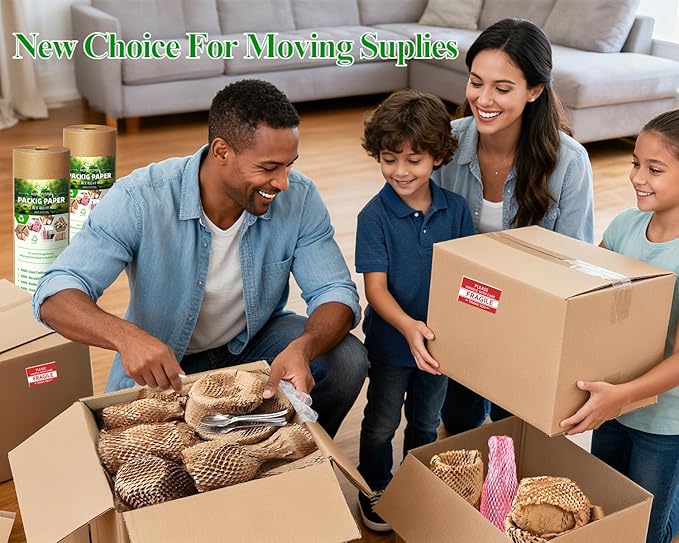 Honeycomb Packing Paper Wrap 15"x400' Sustainable Alternative to Bubble Cushioning Wrap Packing paper for Moving/shipping/packing Roll with 20 Fragile Sticker Biodegradable & Fully Recylable