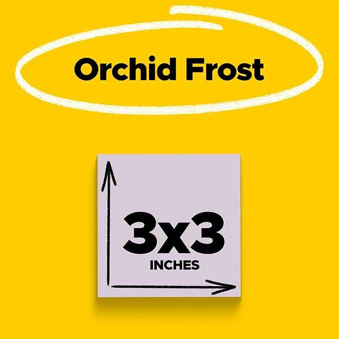 Post-it Super Sticky Notes, 5 Sticky Note Pads, 3 x 3 in., School Supplies, Office Products, Sticky Notes for Vertical Surfaces, Monitors, Walls and Windows, Orchid Frost Lavender