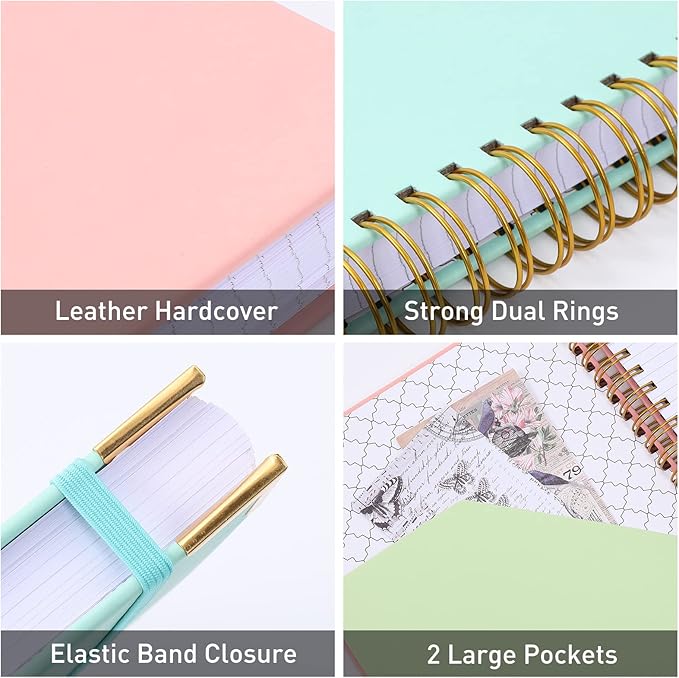 Spiral Notebook, College Ruled Notebook Journal, 8.5” x 11”, 300 Pages Leather Writing Journal for Women Men, A4 Hardcover Notebook for Work School, 24pcs Index Tabs, Pink2