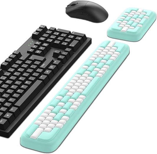 MEKASS Keyboard Wrist Rest, Ergonomic Wrist Pad, Soft Memory Foam Keyboard Hand Rest with Non-Slip Base, Easy Typing, Pain Relief, Comfort Support for Office Work Gaming Accessories (Mint White)