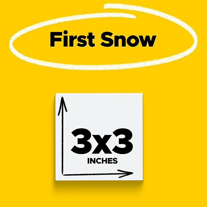 Post-it Super Sticky Notes, 5 Sticky Note Pads, 3 x 3 in., School Supplies, Office Products, Sticky Notes for Vertical Surfaces, Monitors, Walls and Windows, First Snow White