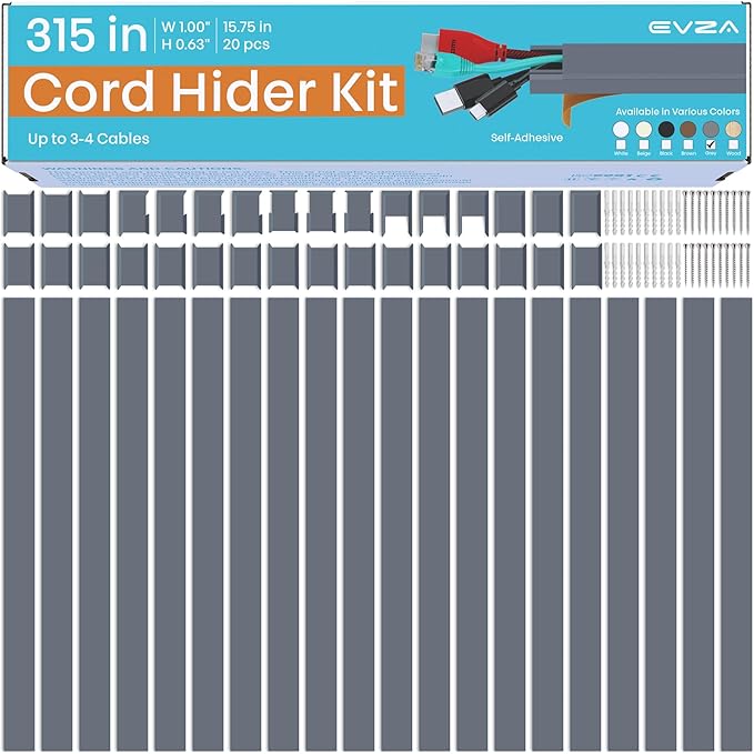 Grey Cable Concealer Wall Kit - 315in Cable Raceway for Extension Cord, Cord Cover Kit for Wall Mounted TV, Gray Wire Management, Decorative Electrical Cable Concealer, Cable Channel, Wire Molding