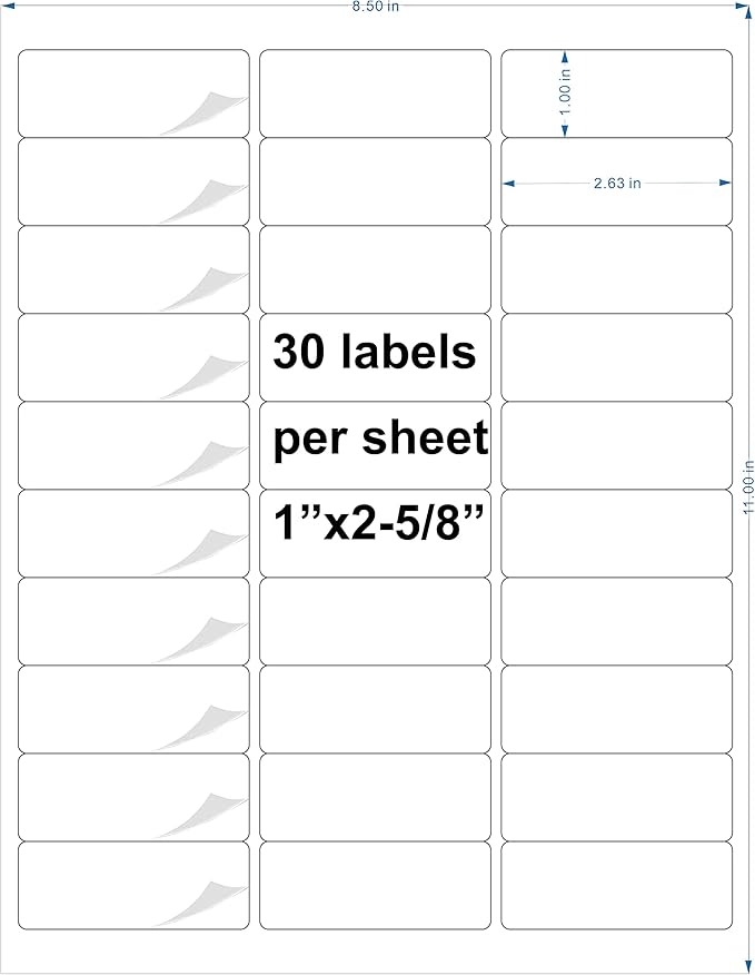 30-UP Shipping Labels 1" x 2-5/8" Address Stickers 20 Sheets 600 Pcs Printable Blank Labels Waterproof Matte White Stickers Vinyl Sticker Paper Dries Quickly for Inkjet Printer