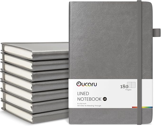 Oucaru Lined Journal Notebook, 8 Pack, 180 Pages, A5 Journals for Writing, 100 GSM Thick Paper, Small Notebooks Daily Journal for Women Men Work, Business, School, Travel Supplies