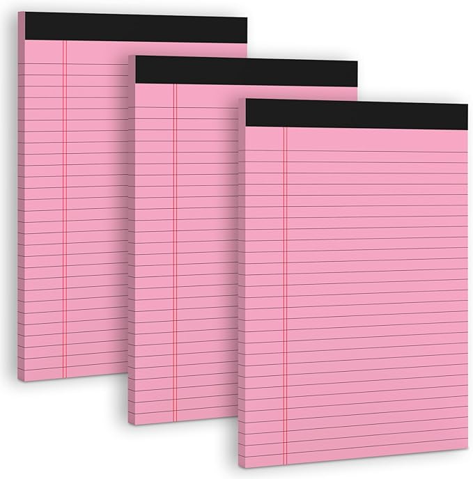 Pink Legal Pads 8.5 x 11 Wide Ruled Notepads, 3 Pack Note Pads 8.5 x 11 Lined Paper Pink Writing Pads 30 Sheets per Notepad Double-Side Printed Colored Legal Pads 8.5 x 11 for Home, Office, School