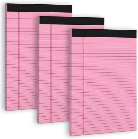 Pink Legal Pads 8.5 x 11 Wide Ruled Notepads, 3 Pack Note Pads 8.5 x 11 Lined Paper Pink Writing Pads 30 Sheets per Notepad Double-Side Printed Colored Legal Pads 8.5 x 11 for Home, Office, School