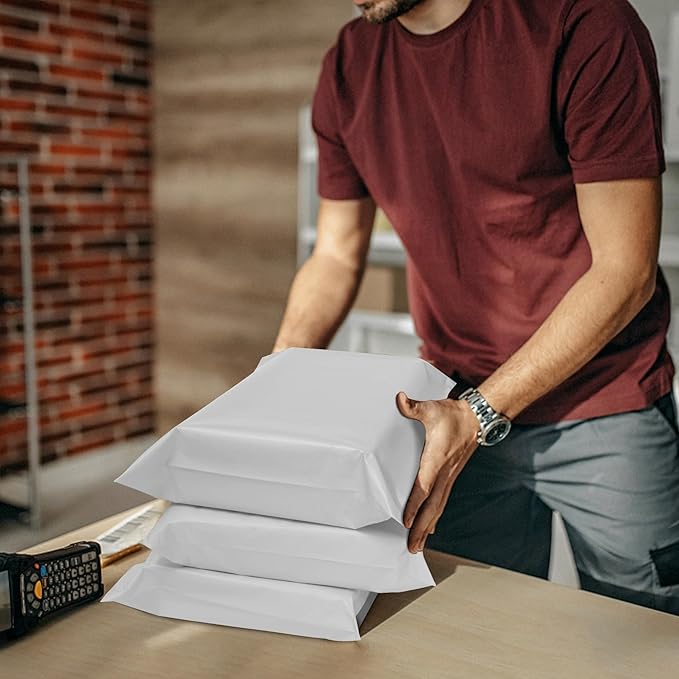 White Poly Mailers 10x13 Inch 200 Pcs, Strong Adhesive Shipping Bags for Clothing, Self-Sealing and Waterproof Mailing Envelopes, Privacy Protected Mailer Bags for Small Business