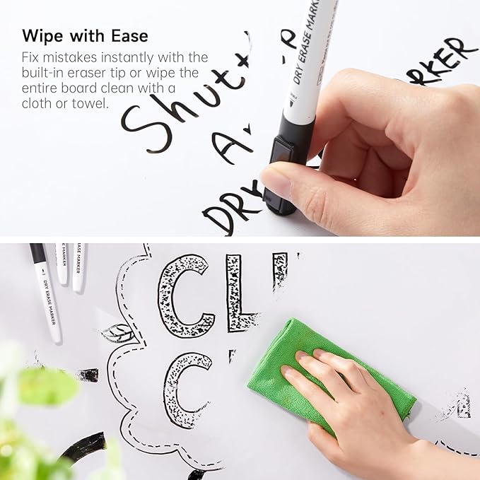 Shuttle Art Dry Erase Markers, 15 Pack Black Magnetic Whiteboard Markers with Erase,Fine Point Dry Erase Markers Perfect For Writing on Whiteboards, Dry-Erase Boards,Mirrors for School Office