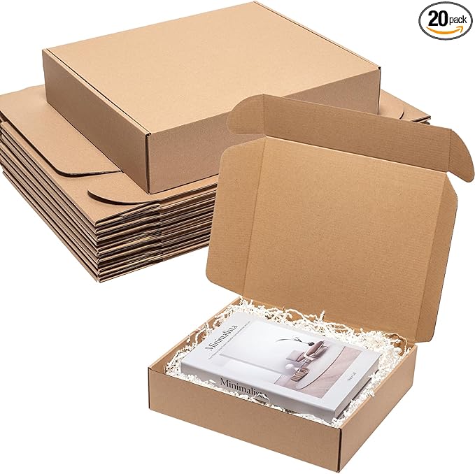 Shipping Boxes 13x11x3 Inches 20 Pack Corrugated Cardboard Mailing Boxes for Small Business, Kraft Medium Literature Mailer Packaging Supplies Brown