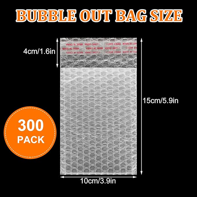 300PCS Bubble Out Bags Pouches, 4"x 6" Self-Seal Bubble Pouches Bags, Clear Double Walled Cushioning Bags Bubble Bags for Small Busines, Packing, Shipping, Mailing and Storage