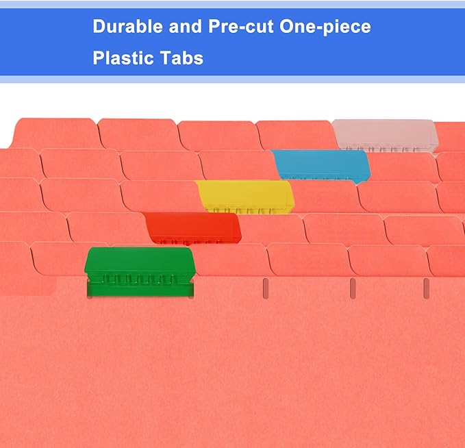 uxcell Hanging File Folder Tabs, 4 Inch Insertable Tabs and Inserts Plastic Clear File Organizer Labels Filing for Folder Quick Identification, Orange, 50 Pcs