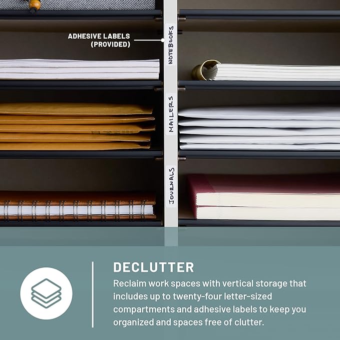 Safco Literature Organizer, 24 Compartments, Office and Classroom Mailbox with Adjustable Shelves, Wood Paper and Mail Sorter, Grey