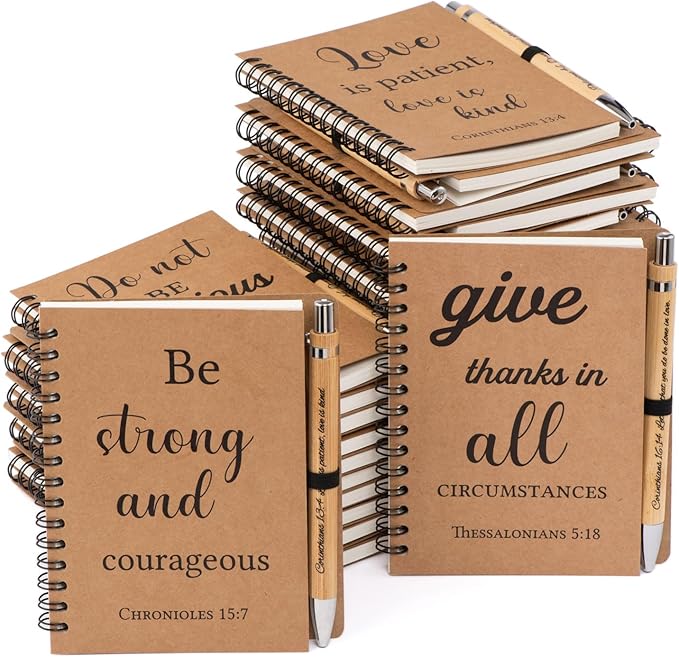 40 Pcs/20 Set Christian Gifts Spiral Notebooks Bulk Journals with Christian Pens Prayer Journal for Women and Men, Christmas Gifts for Church Members, Bible Study Groups & Church Families,Small Notepad (4.33" x 5.43")