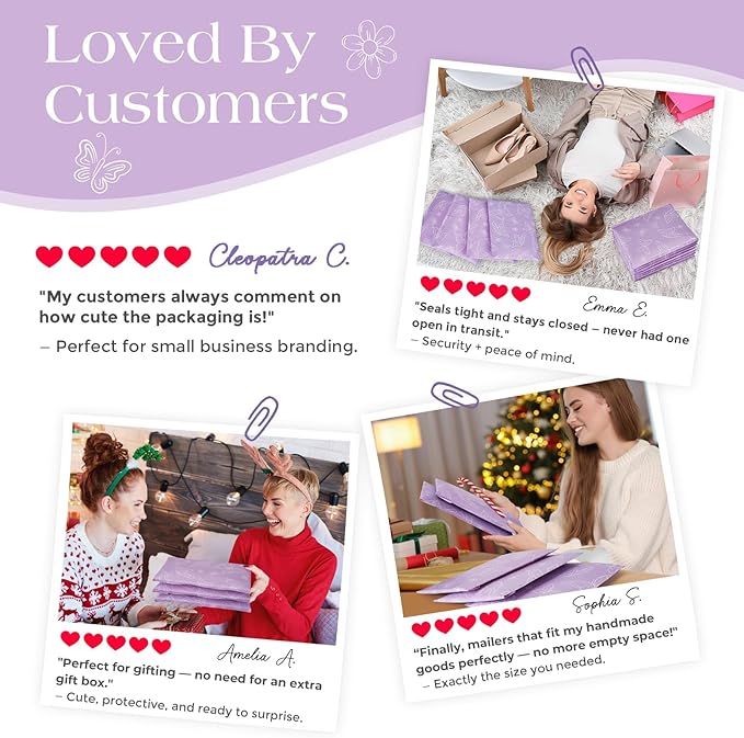 Metronic Bubble Mailers 6x10" 600pc Usable Size 6x9,Waterproof Mailing Padded Envelopes for Small Business,Cushioning Bubble Wrap Mailer Bags,Shipping Envelopes for Gift,Small Items Purple Butterfly