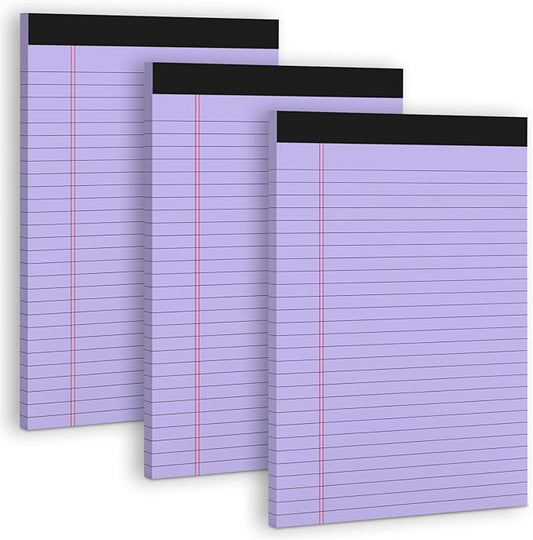 Purple Legal Pad 8.5 x 11 Wide Ruled Note Pads, 3 Pack Notepads 8.5 x 11 Lined Paper Wide Ruled Writing Pad, 30 Sheets Per Note Pad, Micro Perforated Colored Legal Pads 8.5 x 11 for Work/School/Office