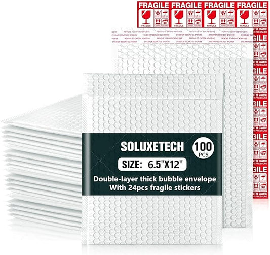 Bubble Mailers 6x12'' 100 Pack and 24PCS Fragile Stickers White Thick Waterproof Padded Poly Envelopes Bubble Wrap Mailers Self Seal Shipping Bags for Mailing Small Business Homes Envelope Mailers #0
