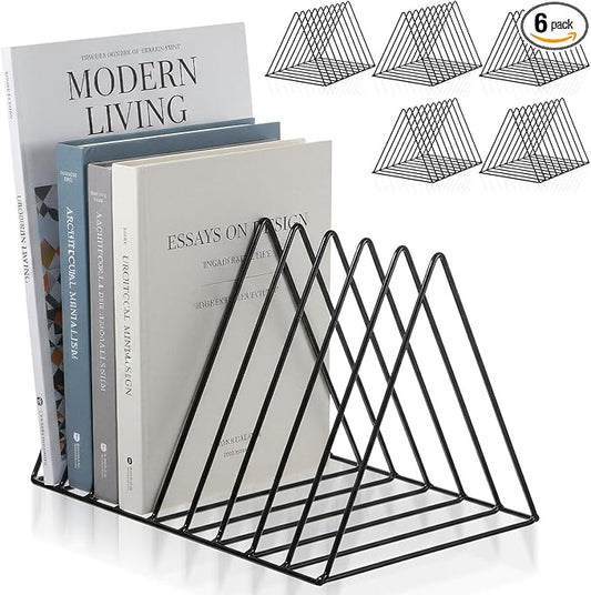 6 Pack Metal Triangle File Holder Black Vinyl Record Holder Magazine Rack Multifunction Desktop Organizer for Home Office Decor