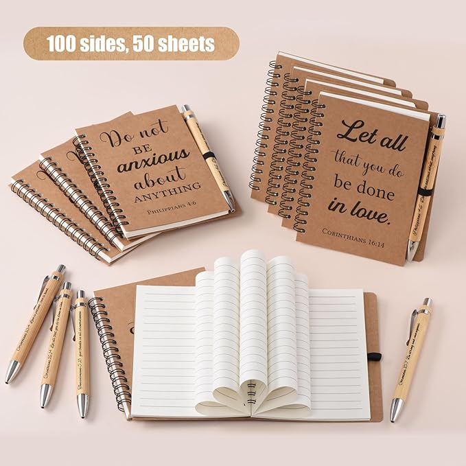 40 Pcs/20 Set Christian Gifts Spiral Notebooks Bulk Journals with Christian Pens Prayer Journal for Women and Men, Christmas Gifts for Church Members, Bible Study Groups & Church Families,Small Notepad (4.33" x 5.43")