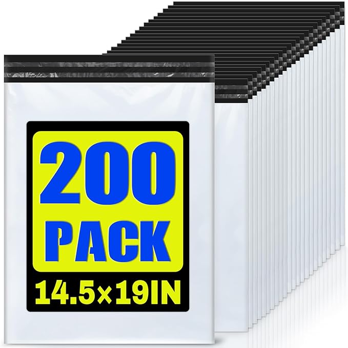 200 Pcs Poly Mailers Shipping Bags 14.5x19 Inch Packaging Clothes Polymailers Envelopes Mailing Package Self Seal Shipping Envelopes Waterproof Poly Bags Small Business Supplies Package White