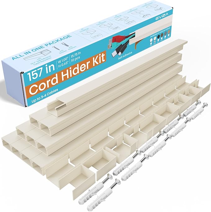 Beige Cord Cover Wire Hiders - 157in Cord Hider Wall Mounted TV, Cable Cover Wall Wire Hider for Cords, Hide Wires Along Wall, Cord Concealer Cable Channel, Cable Raceway, Wire Molding for Wall