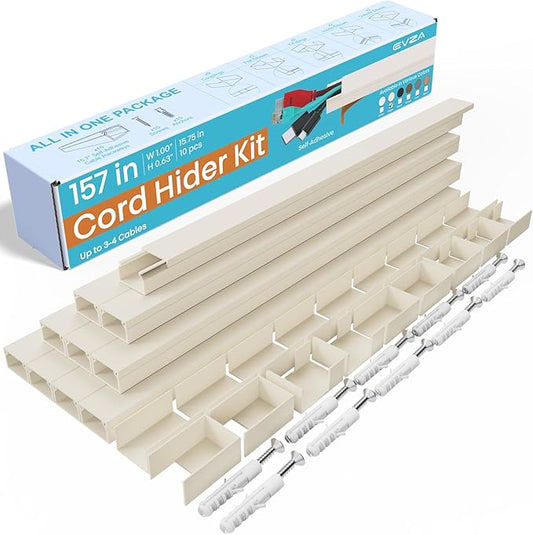 Beige Cord Cover Wire Hiders - 157in Cord Hider Wall Mounted TV, Cable Cover Wall Wire Hider for Cords, Hide Wires Along Wall, Cord Concealer Cable Channel, Cable Raceway, Wire Molding for Wall