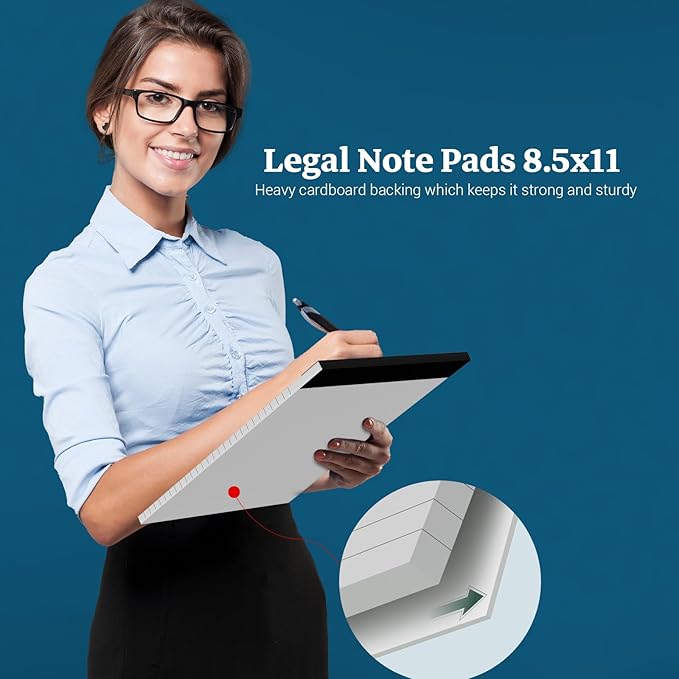 White Legal Note Pads 8.5 x 11, 12 Pack Writing Paper Note Pads 8.5x11, Micro Perforated Wide Ruled Lined Writing Pads 30 Sheets for Home Office School Work, Legal Notepads Double-Side Printed Per Pad