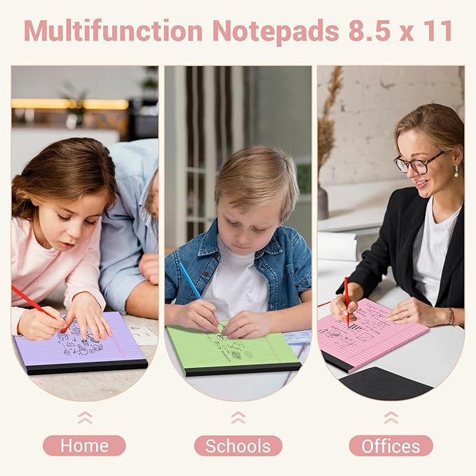 Legal Pads 8.5 x 11 Colored Notepad, 12 Pack Wide Ruled Lined Paper, Micro Perforated Writing Pads, 30 Sheet/Note Pads, Pink Legal Pad 8.5 x 11 Notebook Paper Tablet for School