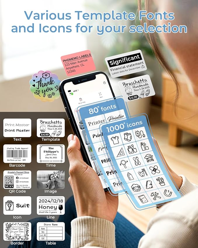 Phomemo Label Maker with 3 Labels- M110 Portable Bluetooth Label Maker Machine for Small Business, Barcode, Address, Logo, Clothing, Jerwery, Compatible with iOS & Android, Blue