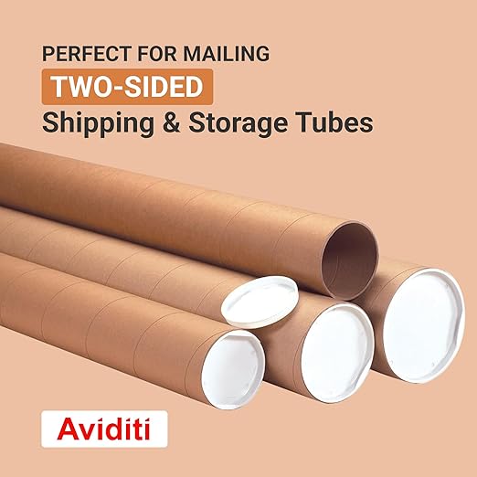 AVIDITI Cardboard Tubes with Caps, 30"L x 2.5"W x 2.5"H, Pack of 34 | Poster Tube for Mailing and Storage of Blueprints, Artwork, Crafts, Long Art Holder, 30 inches