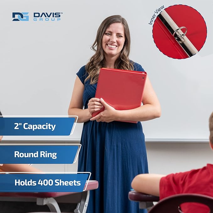 Easyview Premium 2-Inch Binders with Clear-View Covers, 3-Ring Binders for School, Office, or Home, Colored Binder Notebooks, Pack of 4, Round Ring, Classic Colors