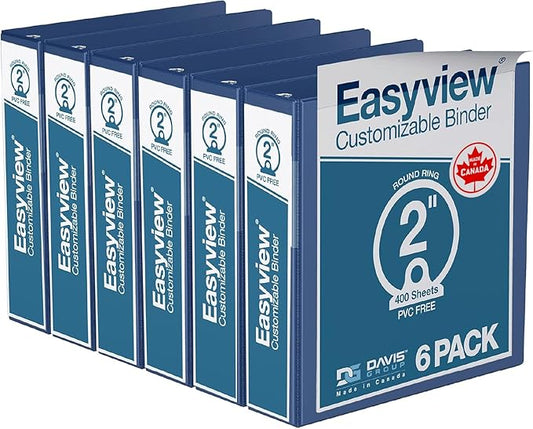 Easyview Premium 3-Ring Binders with Clear-View Covers and Round Rings, Binders for School or Office, 2 Inch, Pack of 6, Royal Blue
