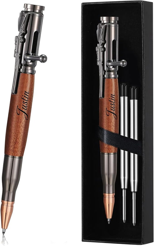 Personalized Bolt Action Pen, Free Engraved Wood Metal Ballpoint Pen with 2 Refills, Customized Pen with Name, Custom Gift for Birthday, Father's Day, Christmas