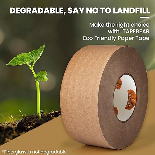 TAPEBEAR Water Activated Tape, Fiber Reinforced Gummed Tape 2inch x 165ft, Eco-Friendly Kraft Paper Tape Biodegradable Brown Packing Tape for Security Sealing, Heavy Duty Packaging and Shipping