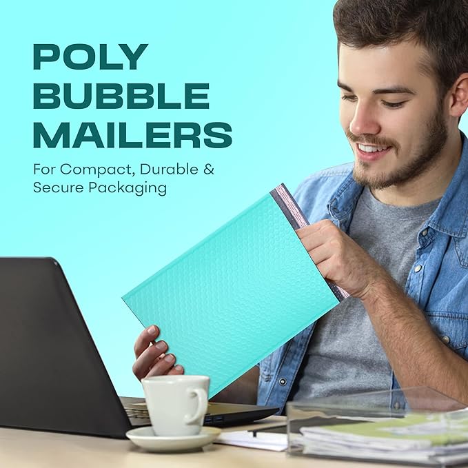 Teal Small Poly Bubble Mailers 6x10 inch #0 | Self Seal Padded Envelopes | Cushioned Bubble Mailer | Usable Size 6x9 | WaterProof | Lightweight mailing Shipping Bags | 250 Pack Bulk
