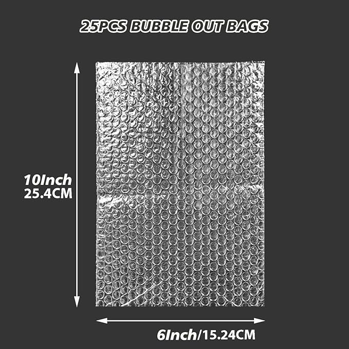 6''x10'' Bubble Pouches Wrap, 25Pcs Clear Bubble Out Bags Protective Shockproof Foam Bags, Double Walled Cushioning Bags for Storage, Moving, Shipping and Packing Supplies for Dishes Glasses Plates