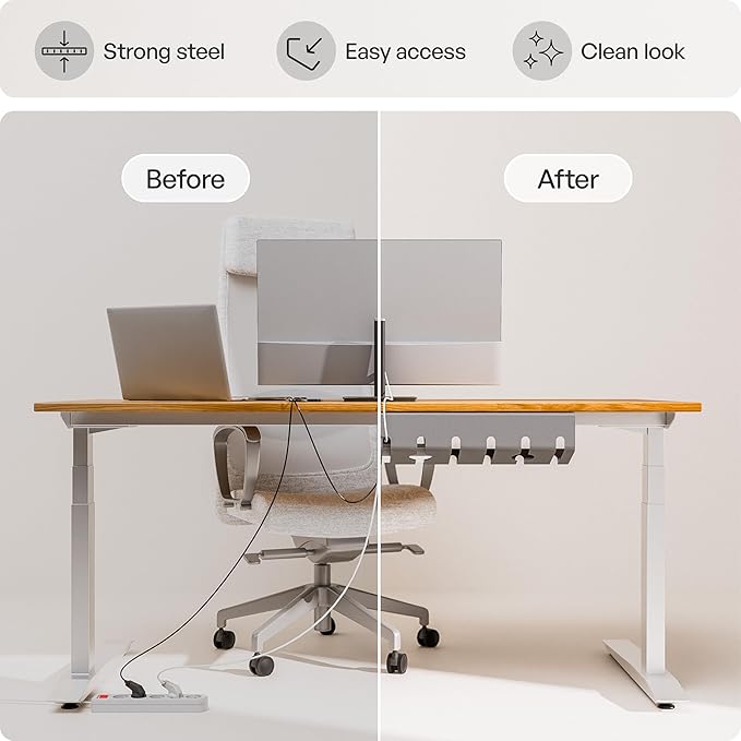 PAMO Cable Management Under Desk for Easy mounting Under-Table I Set of 2 - with 10X Cable Ties I Desk Organizer for Office/Home Office Table Thoughtful Cable Tray Holder