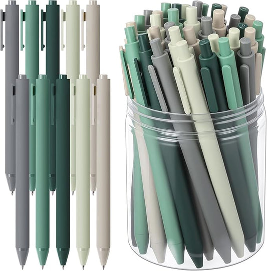 Crtiin 50 Pcs Gel Ink Pens Bulk, Black Ink 0.5mm Fine Point Retractable Pen Smooth Writing Office School Supplies for Teacher Server Operation Christmas Charity Donation Thanksgiving (Green Series)