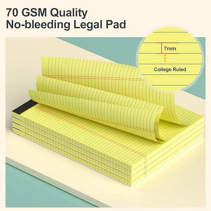 Yellow Legal Pads 8.5 x 11 College Ruled - 12 Pack Yellow Paper Tablets 8 1/2 x 11 Note Pads - Perforated Yellow Pads 8.5 x 11 Double-Size Printing Notepad 30 Sheets each Note Pad for Office School
